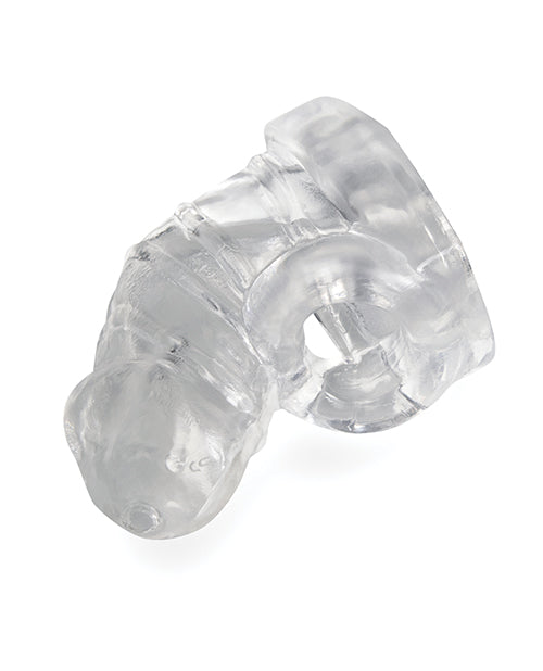 Blue Line Silicone Chastity Cage with Ball Loop in clear silicone for comfort and secure fit.