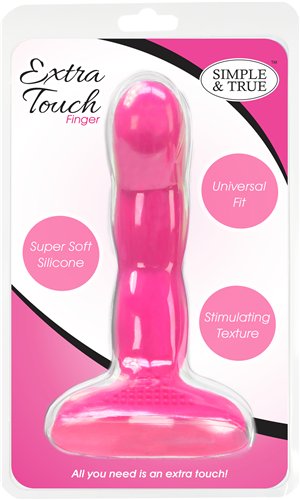 BMS Extra Touch 4.9 Inch Silicone Finger Dong Pink packaging featuring super soft silicone design and stimulating texture.