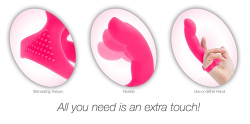 BMS Extra Touch 4.9 Inch Silicone Finger Dong Pink showcasing stimulating texture, flexibility, and ease of use on either hand.