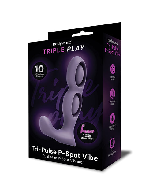 Bodywand Tri-Pulse P-Spot Vibe packaging showcases dual-stimulation design and ten vibration modes.