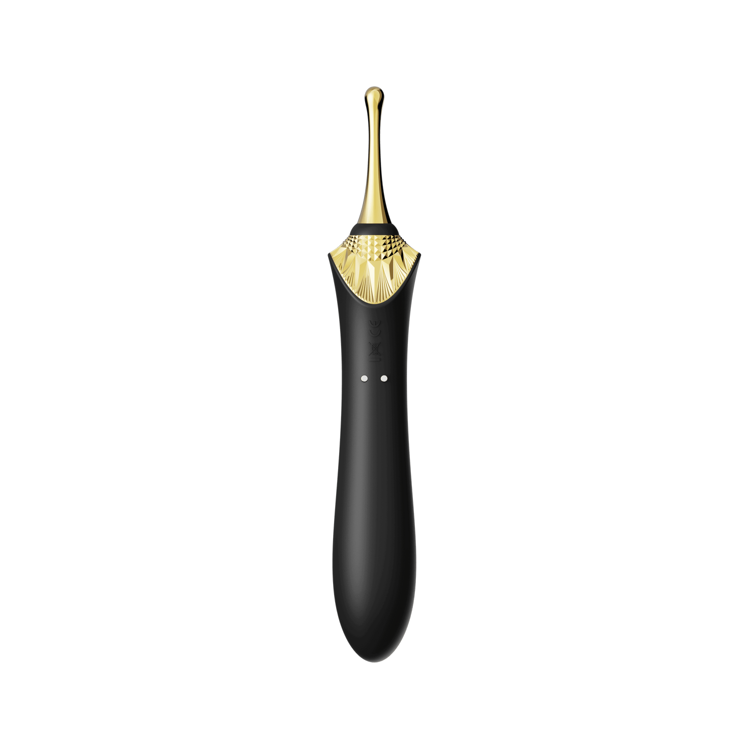 Bess 2 Clitoral Massager in Obsidian Black with gold accent, featuring multiple head attachments for targeted stimulation and heating function