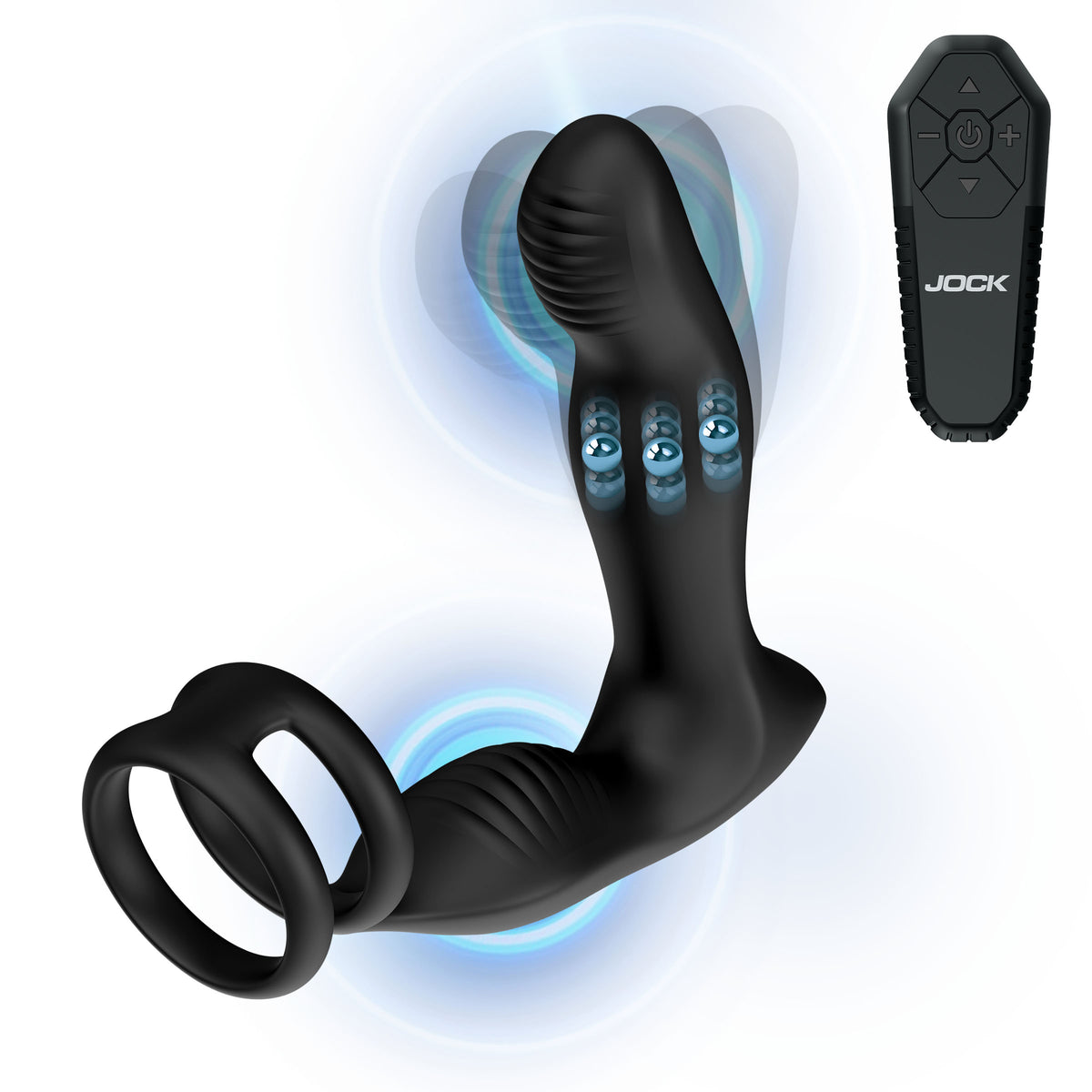 P-Drive Sliding & Rocking Prostate Vibrator with Cock Ring with remote control and dual rings for stimulation