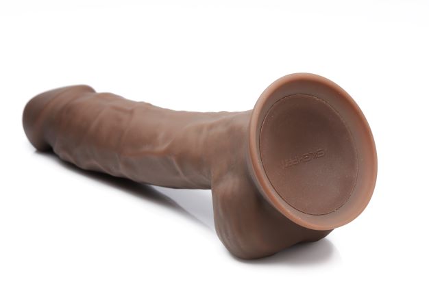 Fleshstixxx 8 Inch Vibrating Dildo With Balls Dark, featuring lifelike silicone and bendable design.