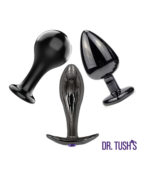 Dr Tush's Bad Decisions Collection Anal Plug Set Metal features three unique anal plugs for intense pleasure.