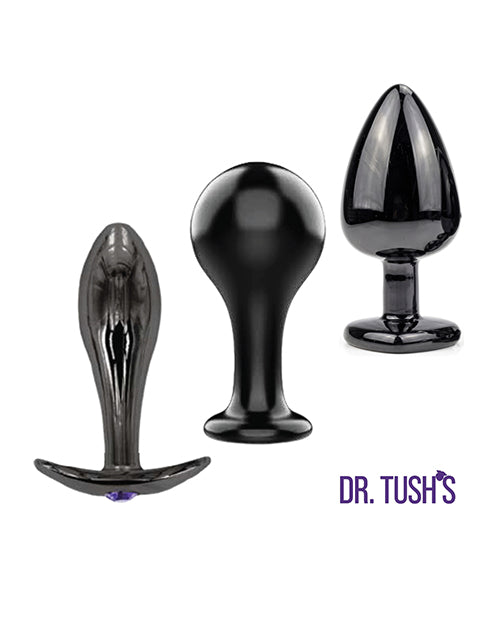 Dr Tush's Bad Decisions Collection Anal Plug Set Metal, three shaped plugs for intense backdoor exploration.