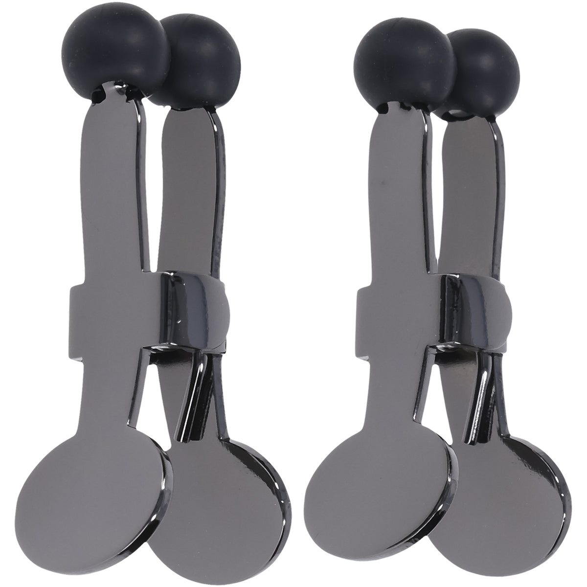 Merci Nippers Stainless Steel Nipple Clamps Black with silicone tips for focused sensation in nipple play.