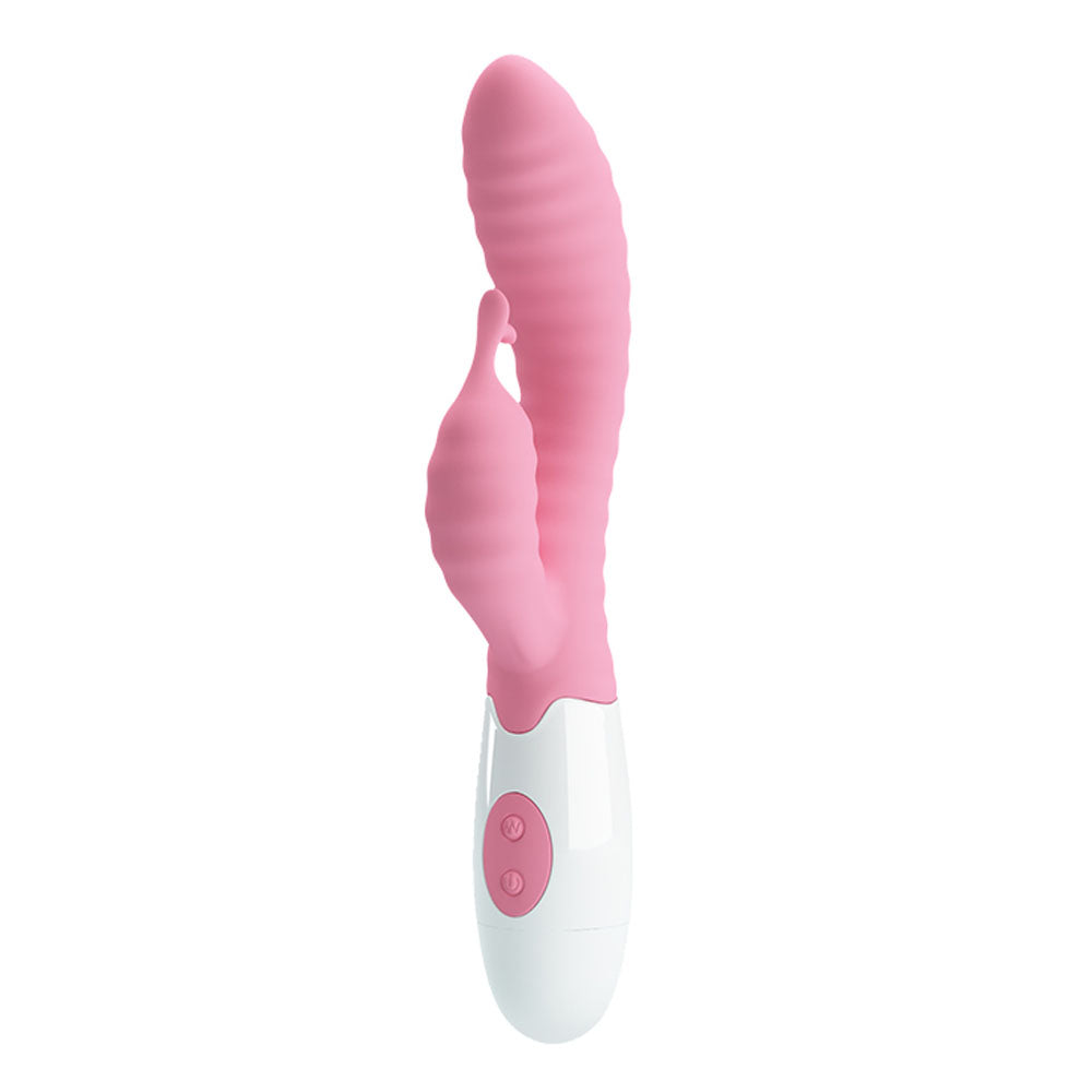Pretty Love Hyman G-Spot Vibrator Pink with curved design for focused internal stimulation and 30 vibration functions.
