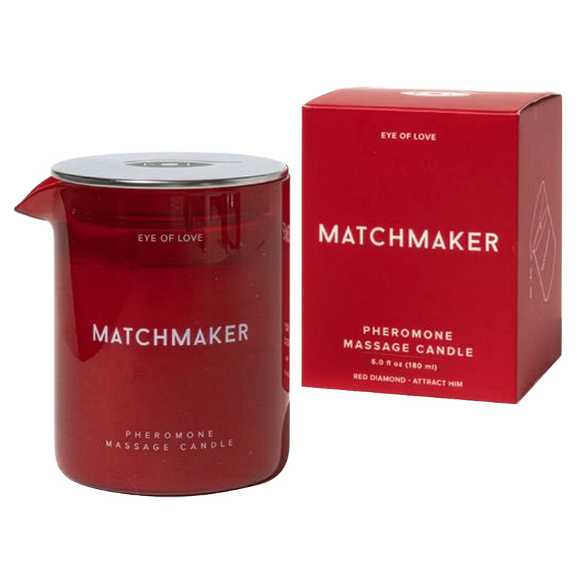 Eye Of Love Matchmaker Red Diamond Massage Candle in elegant packaging, designed for sensual massage and fragrance.