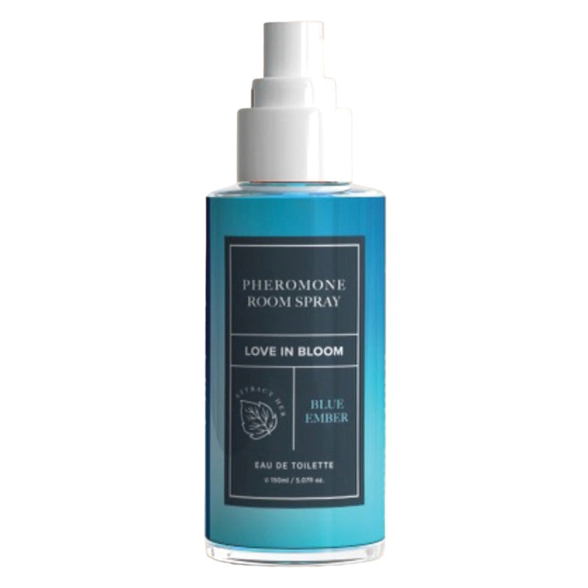 Eye Of Love Bloom Pheromone Room Spray Blue Ember bottle, featuring a blue gradient design.