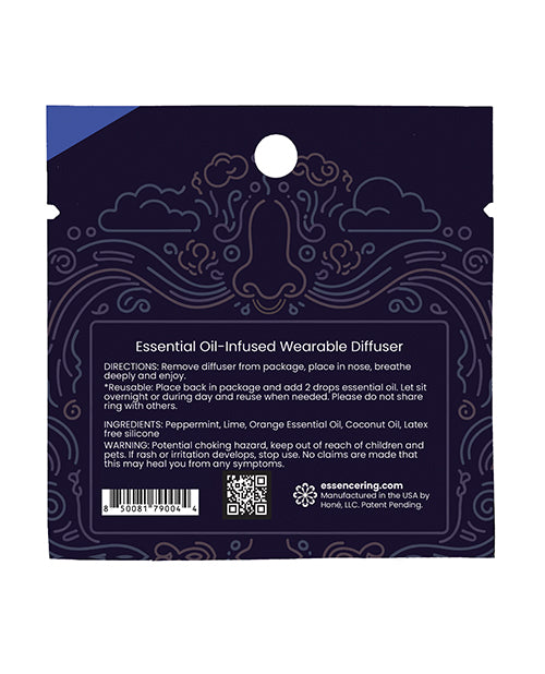 Rave Ring Chill Single Sachet Peppermint Scent Blue packaging instructions and ingredients for nasal diffuser.