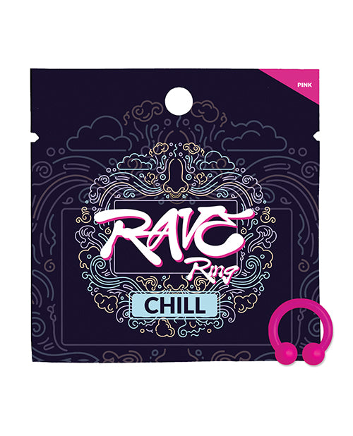Rave Ring Chill Single Sachet Peppermint Scent Pink packaging with nasal diffuser, vibrant design, and pink color.