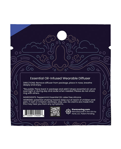 Rave Ring NRG Single Sachet Energy Scent Blue package with essential oil diffuser instructions and ingredients.