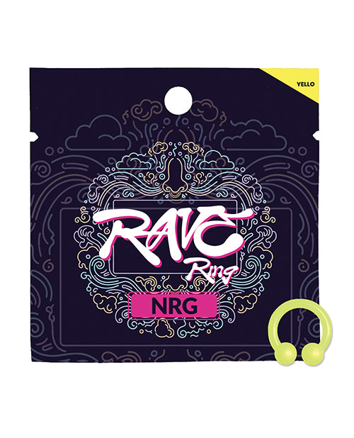 Rave Ring NRG Single Sachet Energy Scent Yellow packaging with neon yellow ring and artistic design.