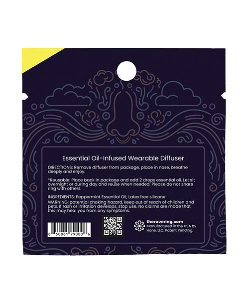 Rave Ring NRG Single Sachet Energy Scent Yellow essential oil-infused wearable diffuser directions and ingredients.