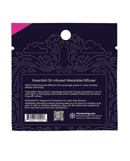 Rave Ring NRG Single Sachet Energy Scent Pink essential oil-infused wearable diffuser instructions.