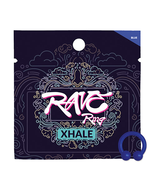 Rave Ring Xhale Single Sachet Breath Easy Scent Blue packaging with blue ring on display.