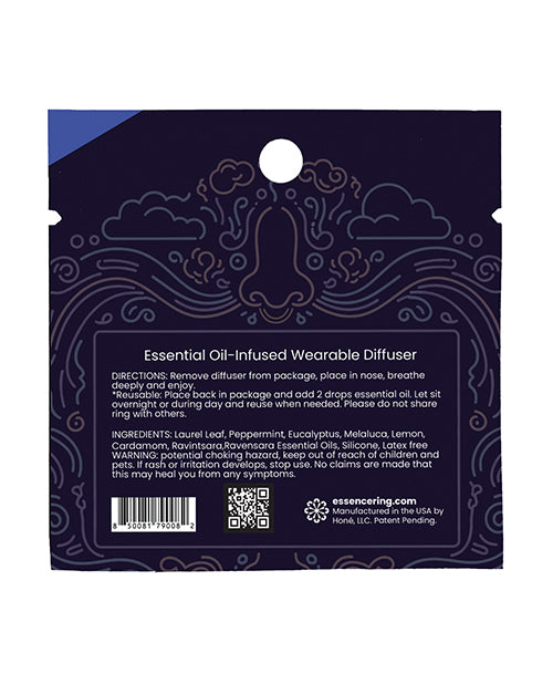 Rave Ring Xhale Single Sachet Breath Easy Scent Blue essential oil-infused wearable diffuser packaging.