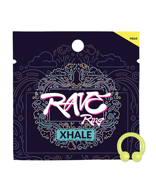 Rave Ring Xhale Single Sachet Breath Easy Scent Yellow packaging with yellow aromatherapy ring.
