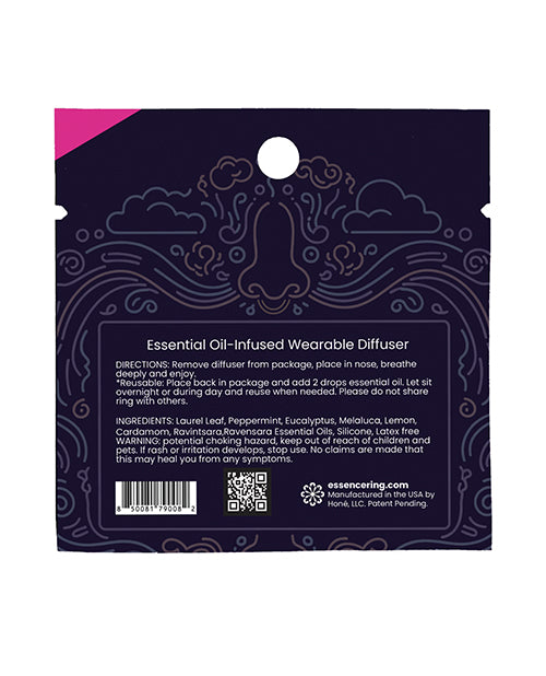 Rave Ring Xhale Single Sachet Breath Easy Scent Pink essential oil-infused wearable diffuser packaging.
