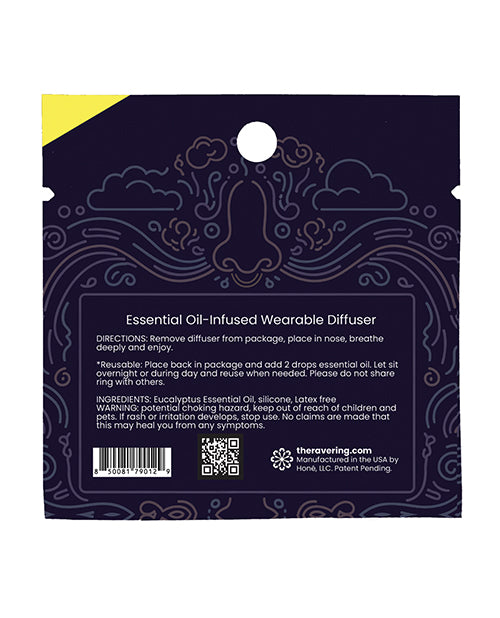Rave Ring Vapor Single Sachet Eucalyptus Scent Yellow product packaging directions and ingredients details.
