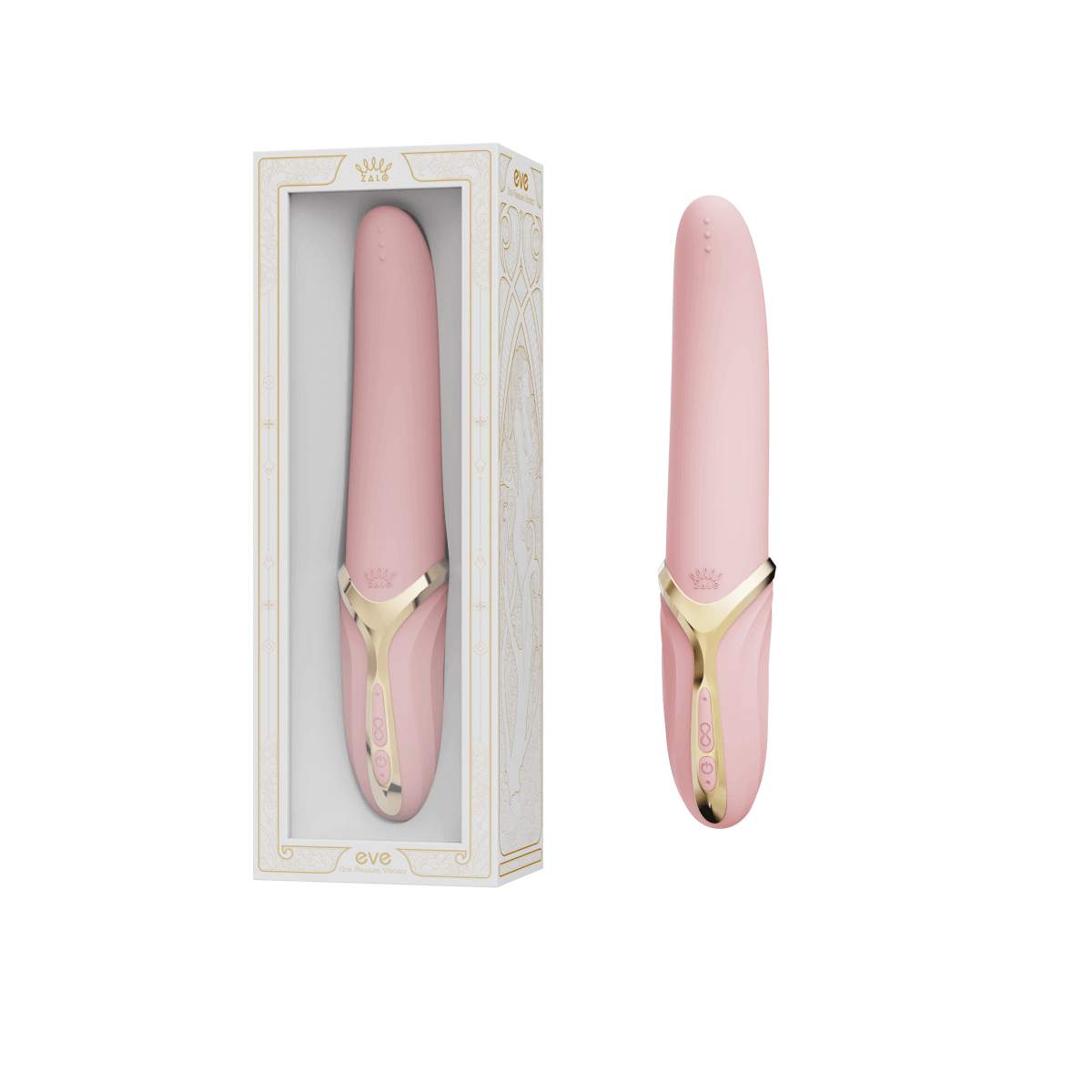 ZALO Aurora Series EVE Oral Simulator Vibrator Pink, dual motors and heating function, with food-grade silicone and realistic lapping motion