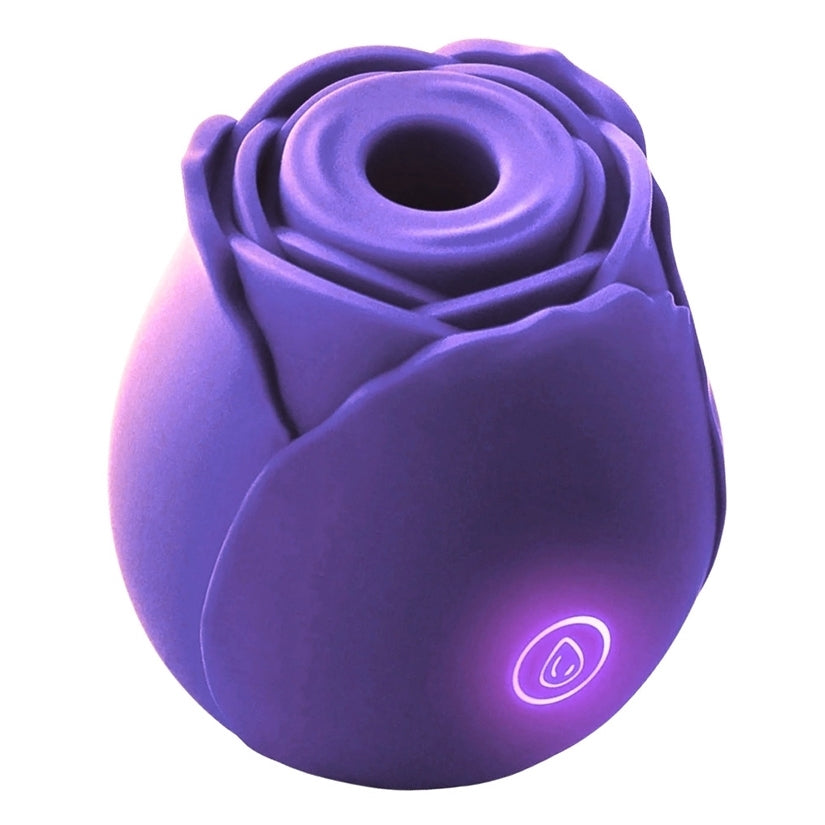 Bella Rose Silicone Clitoral Vibrator Purple in a floral rose design, featuring discreet and focused stimulation.