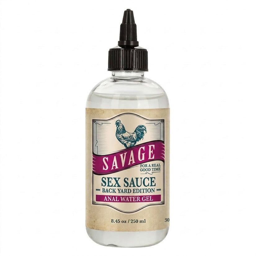Savage Sex Sauce Backyard Edition Lubricant 8.45 Oz bottle for smooth and comfortable intimate moments.