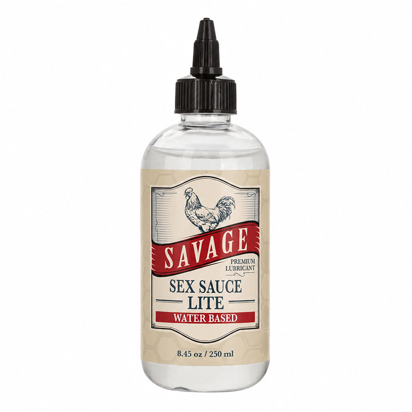 Savage Sex Sauce Lite 8.45 Oz Lubricant bottle, smooth water-based personal lubricant for comfortable intimate moments.