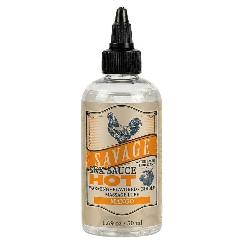 Savage Sex Sauce Hot Mango Flavored Lube 1.69 Oz bottle with orange label