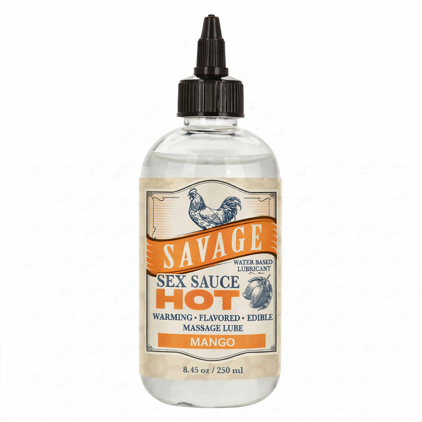 Savage Sex Sauce Hot Mango Flavored Lubricant 8.45 Oz bottle with mango flavor description
