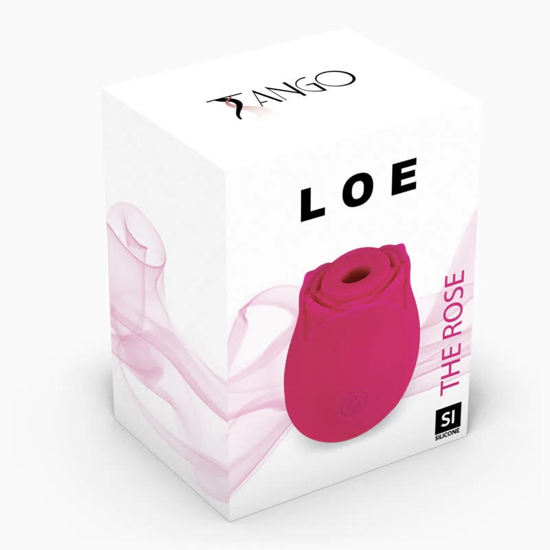 Loe The Rose Premium Suction Stimulator Neon Pink packaging design with a sleek rose shape.