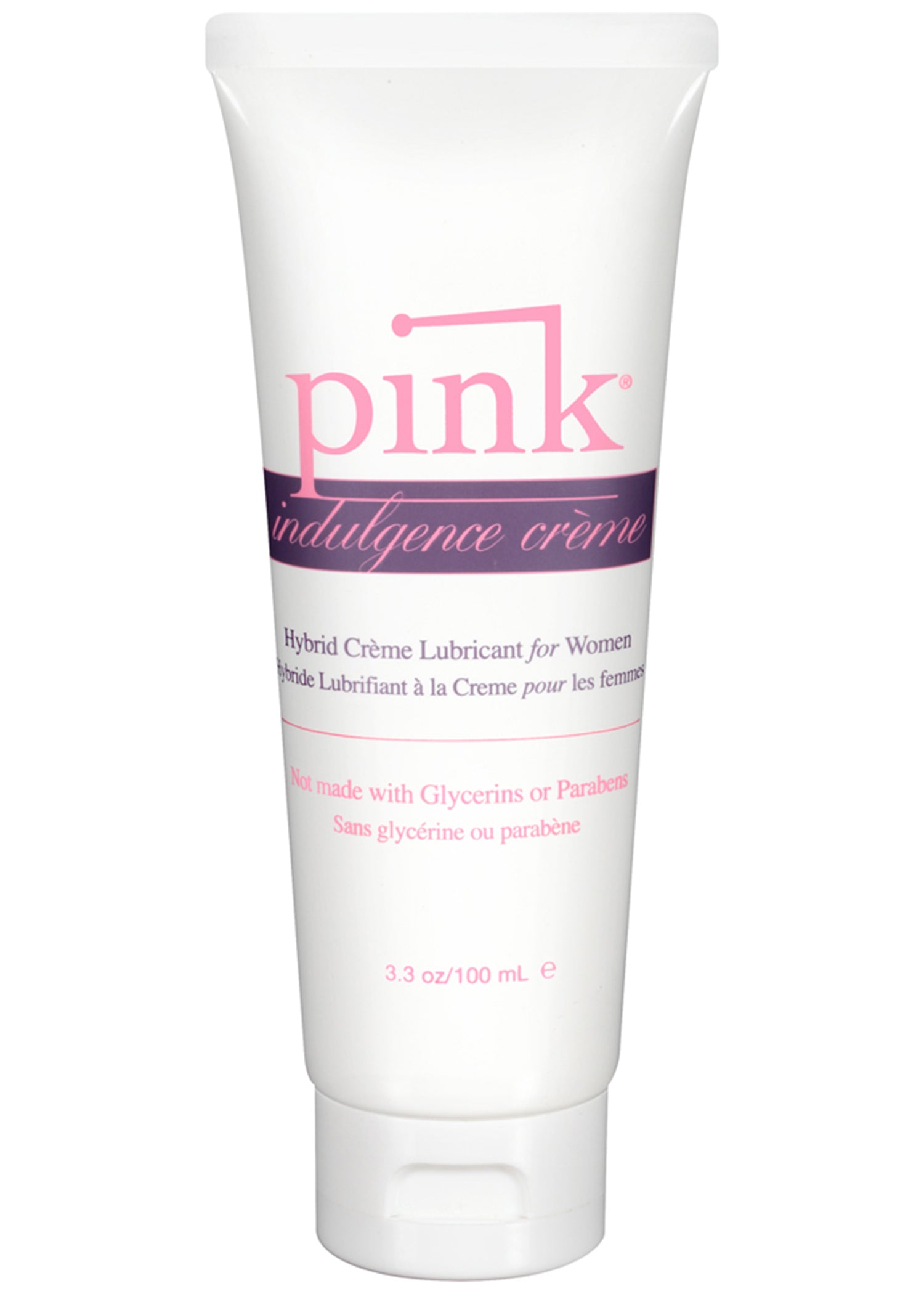 Pink Indulgence Creme Hybrid Lubricant for Women 3.3 Oz tube packaging with smooth design.