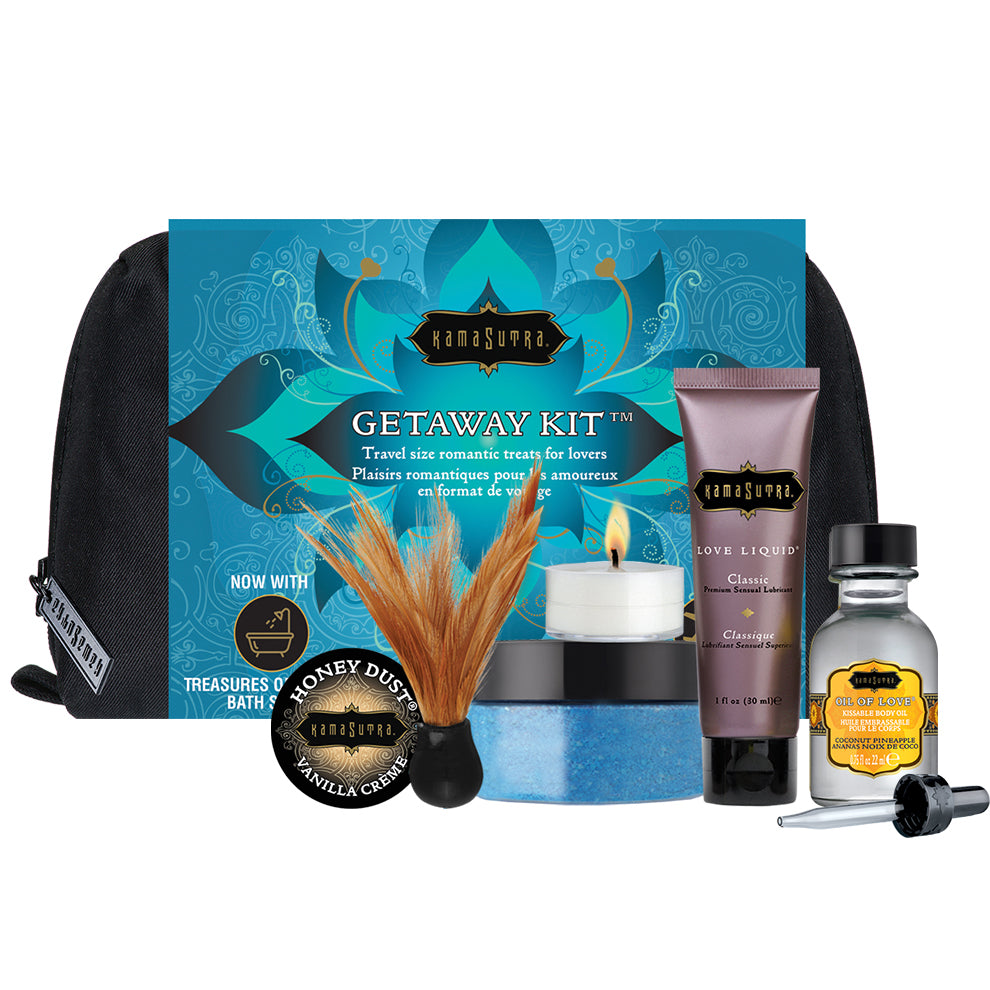 Kama Sutra Getaway Kit Special Edition featuring travel-sized romance essentials for lovers