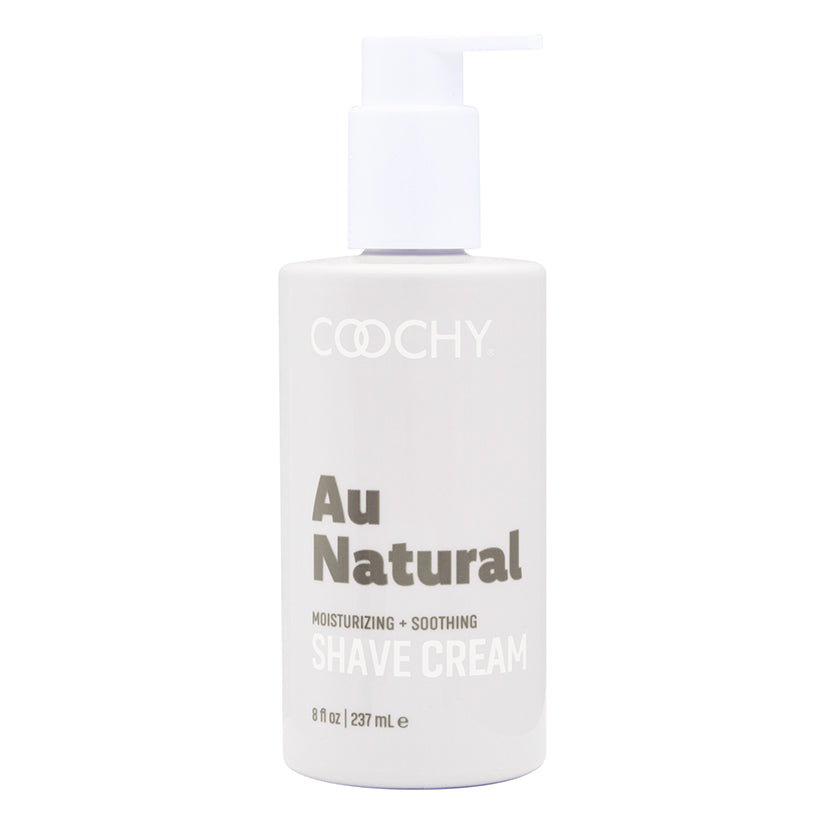 Coochy Shave Cream Au Natural 8 Oz bottle, moisturizing and soothing for a smooth shave.