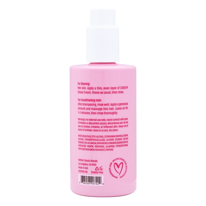 Coochy Shave Cream Frosted Cake 8 Oz bottle back view with usage instructions and ingredients.