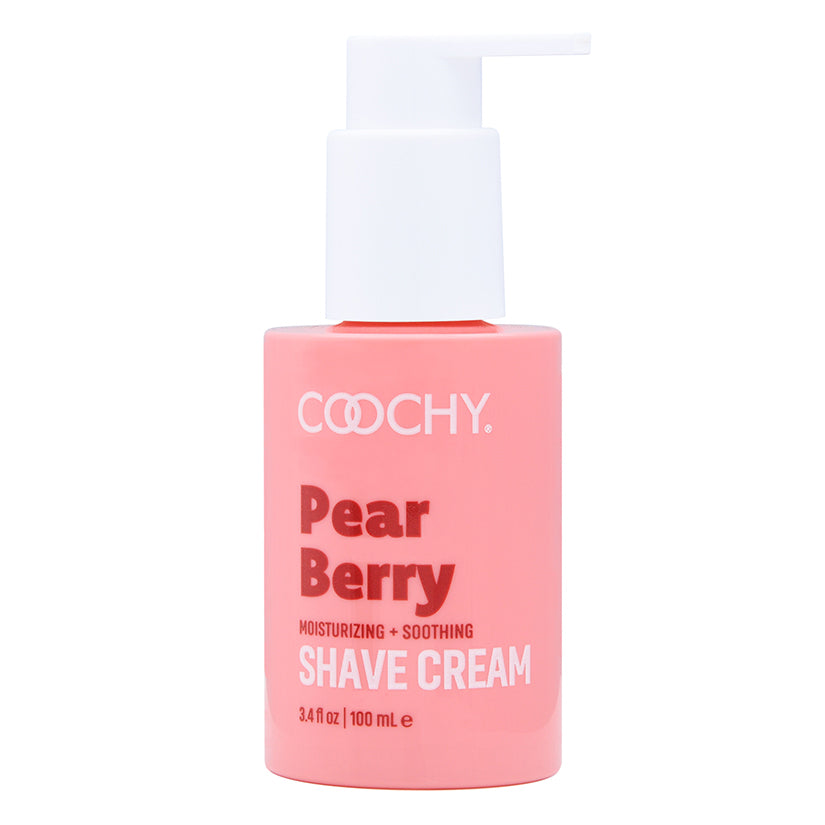 Coochy Rash Free Shave Cream Pear Berry 3.4 oz moisturizing shave cream in a bottle with pump.