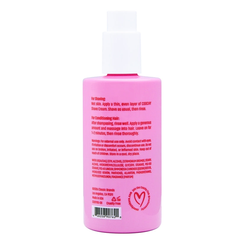 Coochy Shave Cream Berry Bliss 8 Oz bottle back label with shaving instructions and ingredients