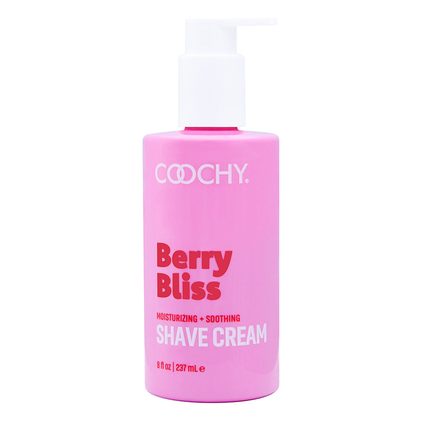 Coochy Shave Cream Berry Bliss 8 Oz moisturizing shave cream in pink bottle with pump.