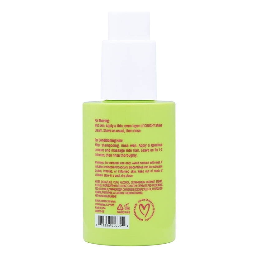 Coochy Shave Cream Melon Madness 3.4 Oz bottle back label with instructions and ingredient list.
