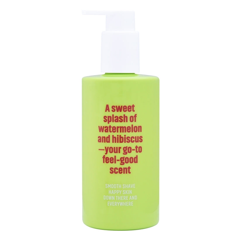 Coochy Shave Cream Melon Madness 8 Oz in a green pump bottle with fruit-inspired scent description.