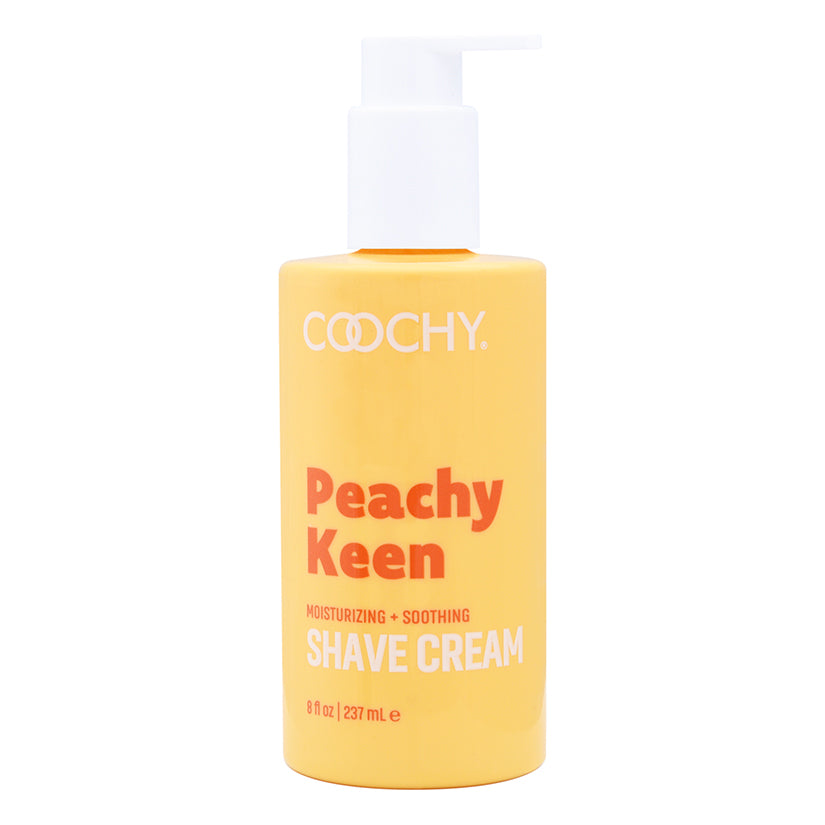 Coochy Shave Cream Peachy Keen 8 Oz bottle with moisturizing and soothing formula for a rash-free shave.
