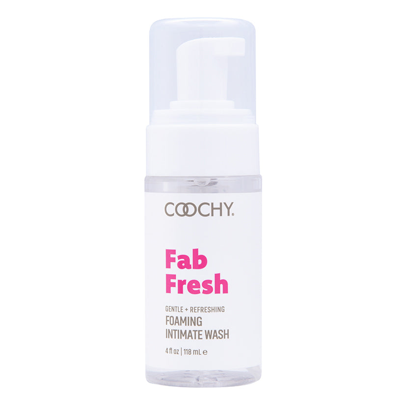 Coochy Fab Fresh Intimate Foaming Cleanser Peony 4 Oz in a pump bottle, gentle intimate wash with peony fragrance.