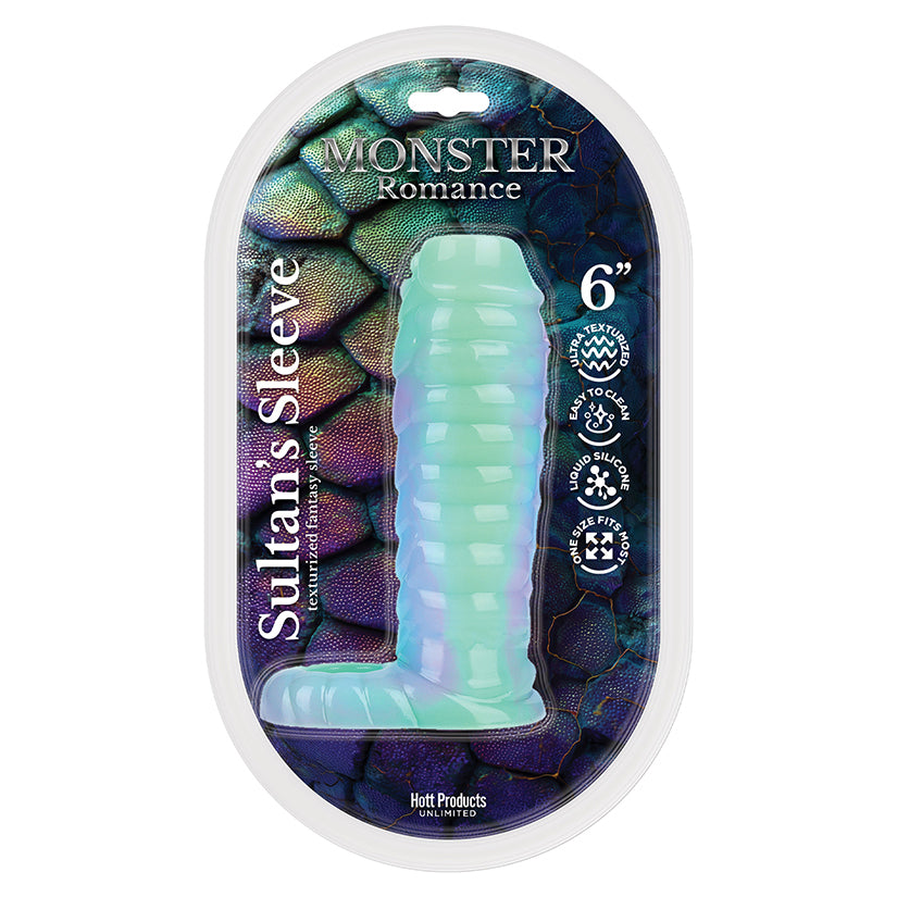 Monster Romance Sultans Fantasy Sleeve packaging featuring a textured, flexible design for enhanced stimulation.