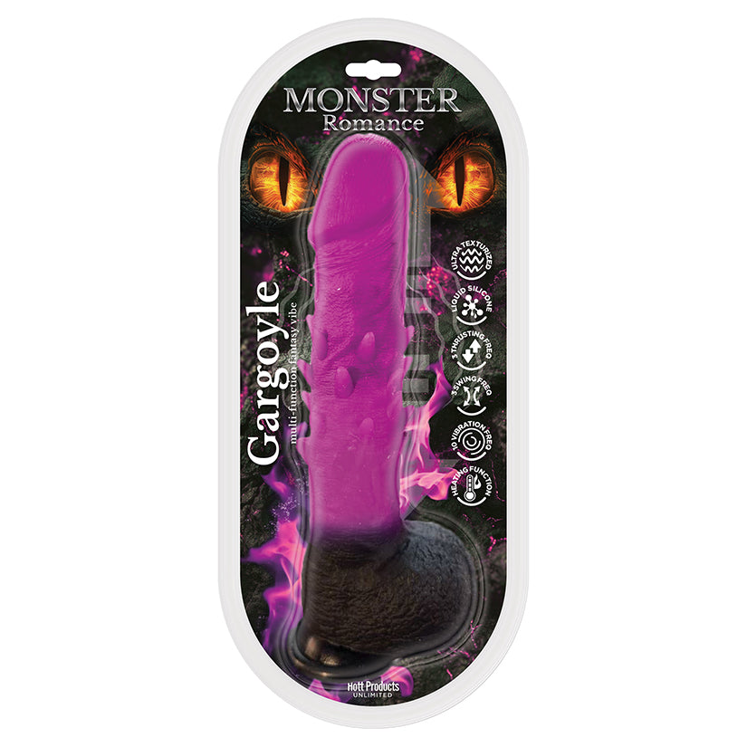 Monster Romance Gargoyle Fantasy Vibrating Dildo in striking purple design with mythical creature features.