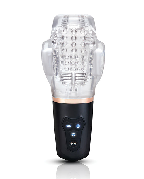 He-Vibe Vibrating Suck Master Suction Masturbator featuring air-pressure suction and vibration for enhanced pleasure.