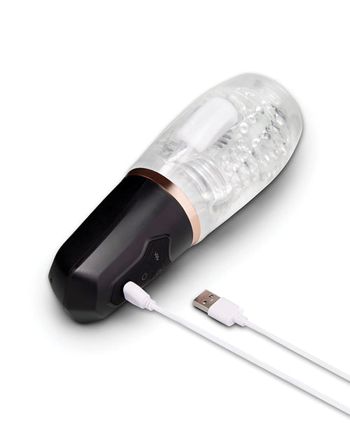 He-Vibe Vibrating Suck Master Suction Masturbator with charging cable, designed for intense pleasure and vibration.