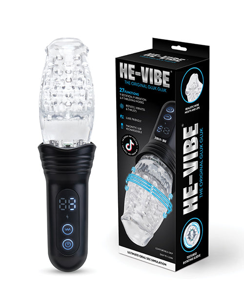 He-Vibe The Original Gluk Gulk Automatic Masturbator with packaging and features display.