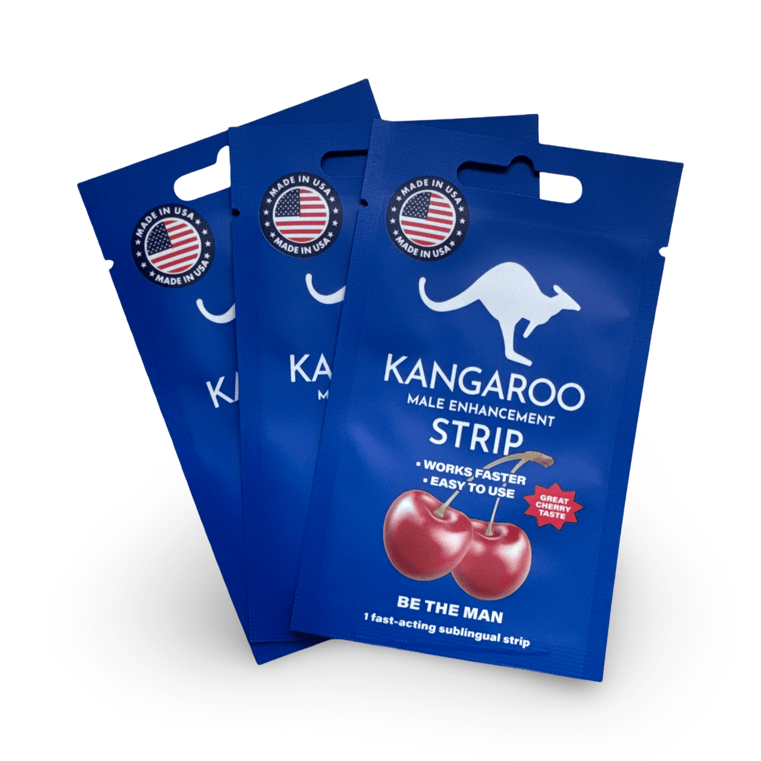 Kangaroo male enhancement cherry sublingual strips 3-pack for boosting sexual performance