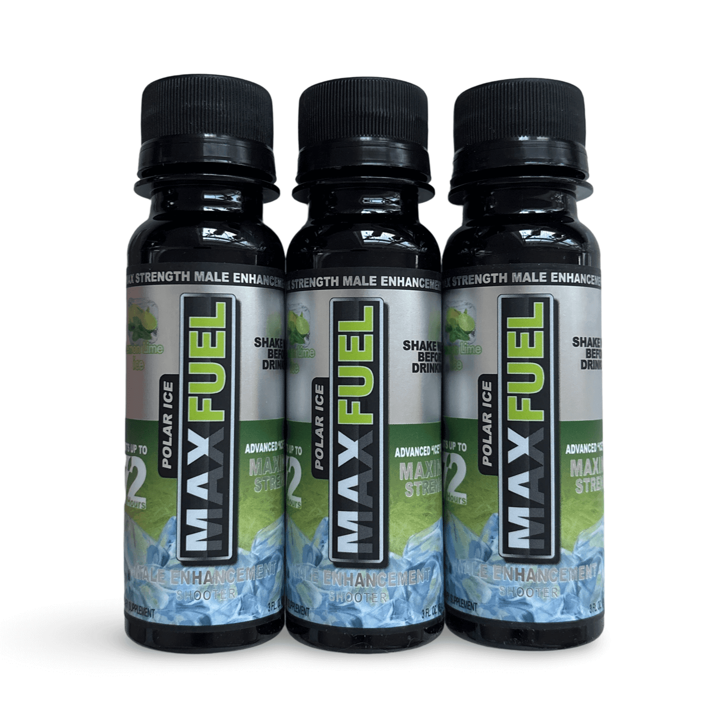 MaxFuel Polar Ice Lemon Lime Ice 3 Pack 3 Oz Liquid Shots for energy and performance boost.