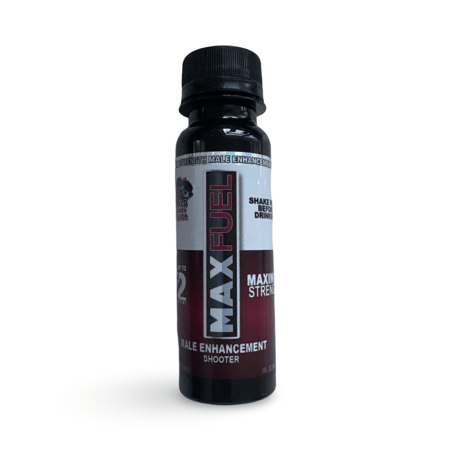 MaxFuel Wild Berry Male Enhancement Shooter bottle for stamina and testosterone support, 3 fl oz.